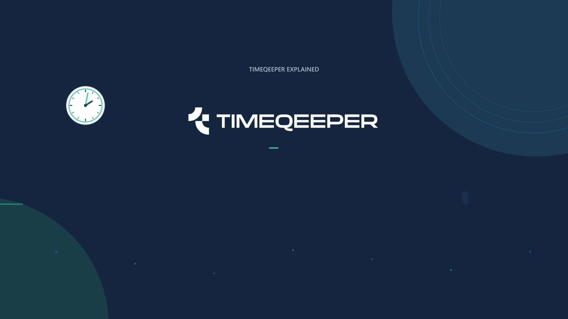Openingsbeeld van de video: TimeQeeper-logo met een klok, op donkerblauwe achtergrond