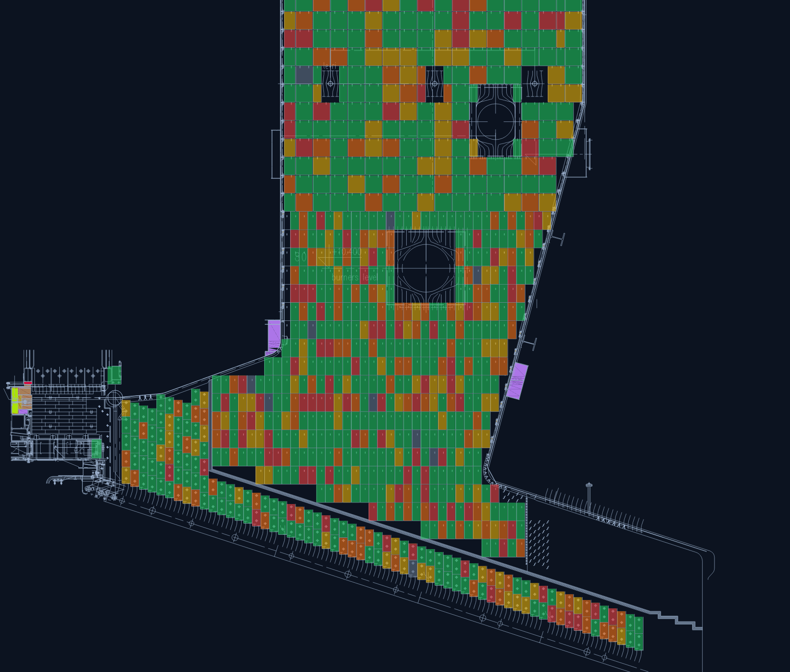 FurnIQ: doorsnede van een oven met wanddikte-heatmap per paneel en roostervloer